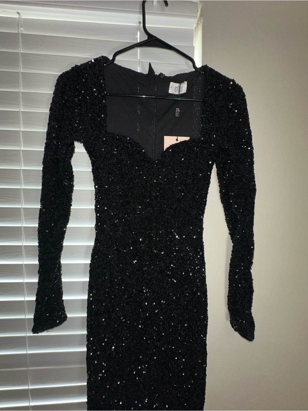 Oh Polly Black Sequin Long Sleeve Bodycon Dress